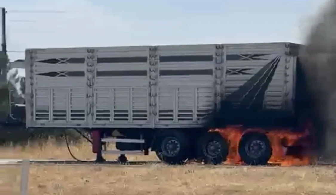 Seyir Halindeki Tırın Dorsesi Alev Aldı